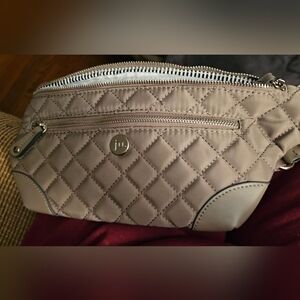 Tan Quilted Shoulder Bag with Diamond Pattern